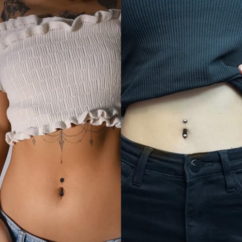 14G Small Belly Button Ring Piercing Jewelry 316L Stainless Surgical Steel Tiny Internally Threaded Navel Rings Belly Button Ring Piercing Jewelry for Women 14 Gauge Hypoallergenic - color: Black-8MM Bar-Clear CZ