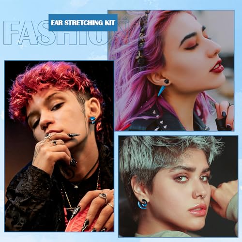 54/102Pcs Ear Stretching Kit 14G-00G Acrylic Ear Gauge Stretching Kit with Heart Plugs Gauge Tapers Ear Tunnels Horseshoes Taper Spiral Tapers Gauges Ear Expanders for Men Women - color: Black & Blue