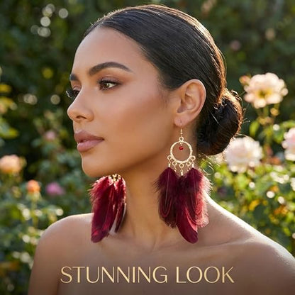 Vibrant Red Feather Drop Earrings for Women Vintage Hoop | Lightweight retro accessories complementing summer vacation outfits