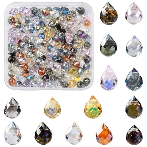 150Pcs Teardrop Glass Beads Electroplate Faceted Crystal Teardrop Beads Colorful Top Drilled Water Drop Charm Bead for Jewelry Making DIY Earring Bracelet Necklace - color: Mixed Color-F