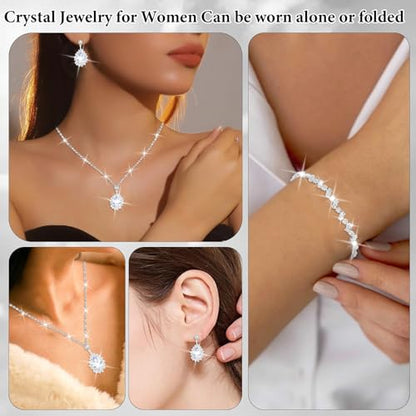CAVETEE Jewelry Set - Prom Jewelry Crystal Bridal Necklace, Bracelet & Pendant Earring Jewelry Set for Women - style: Large waterdrop crystal