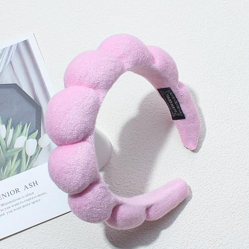 Spa Headbands for Washing Face Makeup Skin Care Headband Women Bubble Facial Beauty Headbands Puffy Shower Towel Band Hair Headband - color: Pink