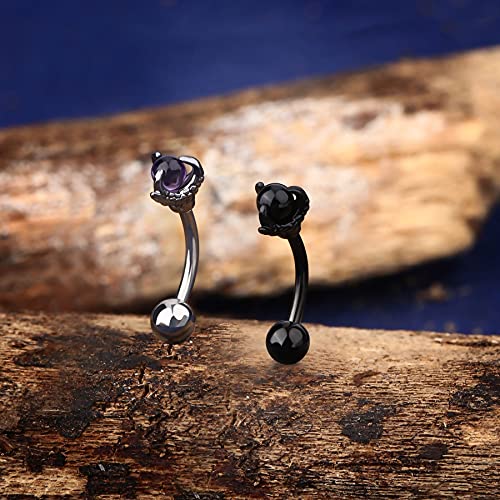 OUFER Rook Earrings Dragon Claw Eyebrow Rings 316L Surgical Steel 16G Curved Barbell Rook Daith Piercing Jewelry - color: Amethyst