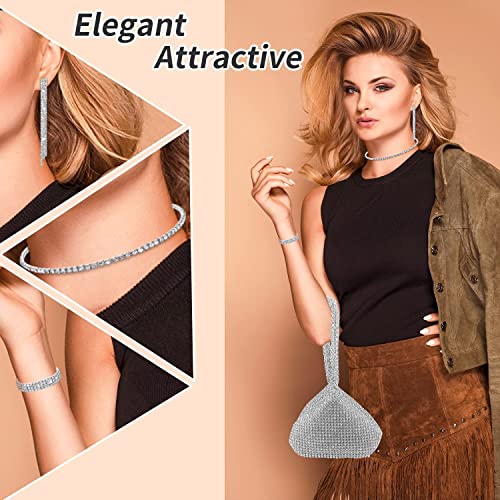 4 Pieces Rhinestone Jewelry SetClutch Purse Prom Jewelry Sets Wedding Bridal Jewelry Rhinestone Necklace Dangle Ear ClipCrystal Jewelry Set Wedding Party (Cute Style)