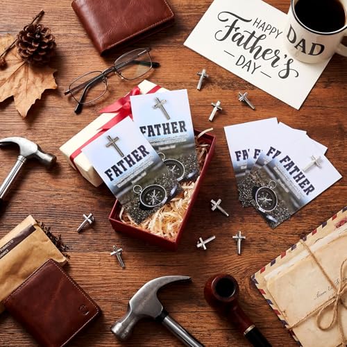 Sayglossy 30 Sets Religious Fathers Day Pins Bulk Christian Cross Lapel Pin with Prayer Card Set Inspirational Catholic Jesus Pins Father Gifts for Church Men Dad Pastor Husband - style: Father