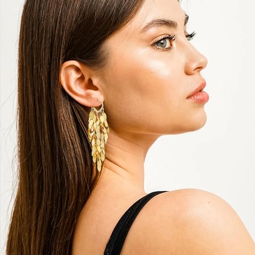 Long Dangle Earrings For Women, Fringe Chandelier Earrings Punk Metal Chain Earrings Hypoallergenic Lightweight Tassel Drop Earrings - color: Fringe-Gold