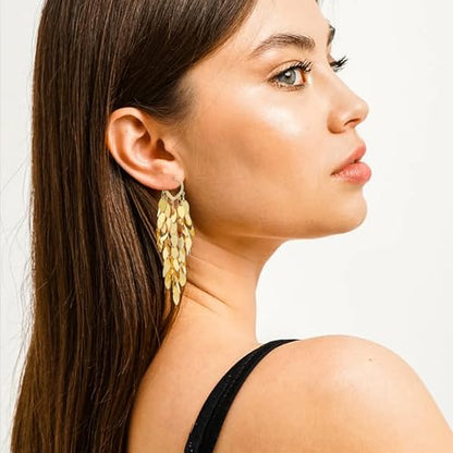 Long Dangle Earrings For Women, Fringe Chandelier Earrings Punk Metal Chain Earrings Hypoallergenic Lightweight Tassel Drop Earrings - color: Fringe-Gold