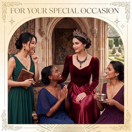 Tondiamo Bridal Jewelry Accessories Set Wedding Crystal Tiaras Crown Teardrop Necklace Earrings Satin Gloves for Women Queen Princess Birthday Prom Pageant Wedding Party - color: Black