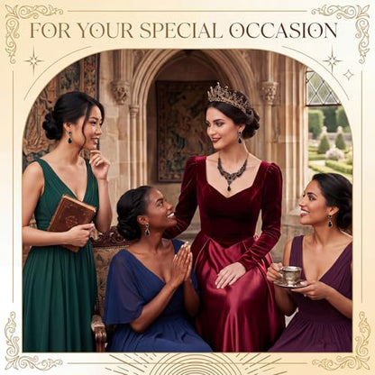 Tondiamo Bridal Jewelry Accessories Set Wedding Crystal Tiaras Crown Teardrop Necklace Earrings Satin Gloves for Women Queen Princess Birthday Prom Pageant Wedding Party - color: Black