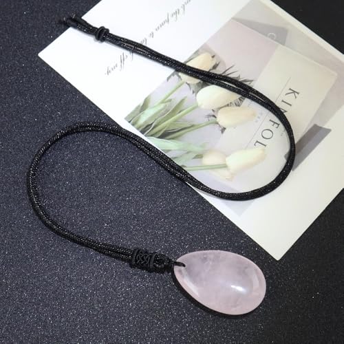 Anjiucc Natural Gemstone Tree of Life Black Obsidian/Golden Obsidian Pendant Necklace for Male and Female Necklace - color: Rose Quartz