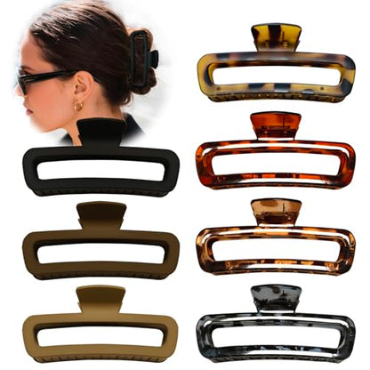 5 Inch Large Hair Claw Clips, No Slip Matte & Glossy Unbreakable Square XL Hair Clips for WomenThick Long Curly Hair, 7 Pack - color: A6 7 Pack