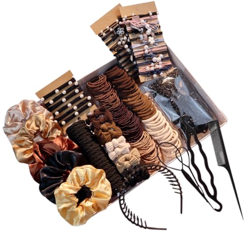 Hair Accessories Set for Women, Ponytail Holders, Hair Scrunchies, Hairbands, Scrunchy Hair Ties, Hair Styling Tool Set (1163PCS(brown) - color: 1163PCS(brown)