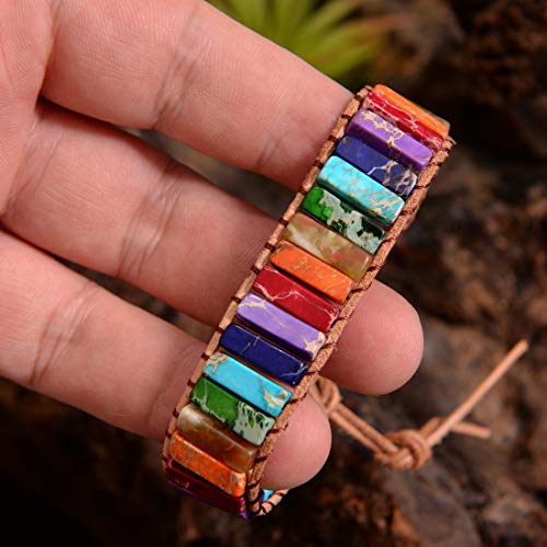 YGLINE Boho Handmade Wrap Leather Tube Crystal Stone Bracelet for Women - color: mix tube