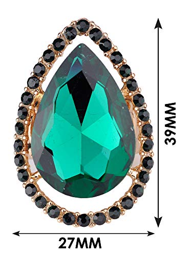 NYFASHION101 Radiant Teardrop Stone Adjustable Cocktail Statement Ring - color: Encircled Teardrop, Green/Gold-Tone