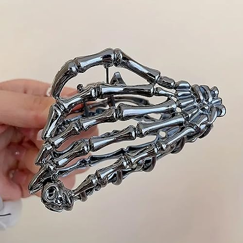 Metal Skull Hand Hair Clip, 1Pcs Gunmetal Hair Claw Clip for Thin Hair Punk & Y2K-Style - color: Gunmetal