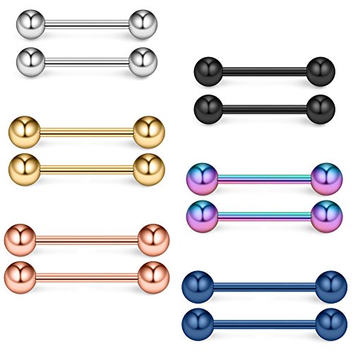 16G 14G Surgical Steel Shiny Ball Nipple Tongue Shield Ring Barbell Body Piercing Jewelry Retainer 12-16mm 12PCS - style: 12PCS - 14G Mix Color