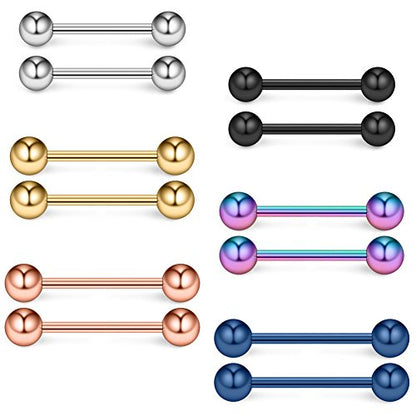 16G 14G Surgical Steel Shiny Ball Nipple Tongue Shield Ring Barbell Body Piercing Jewelry Retainer 12-16mm 12PCS - style: 12PCS - 14G Mix Color