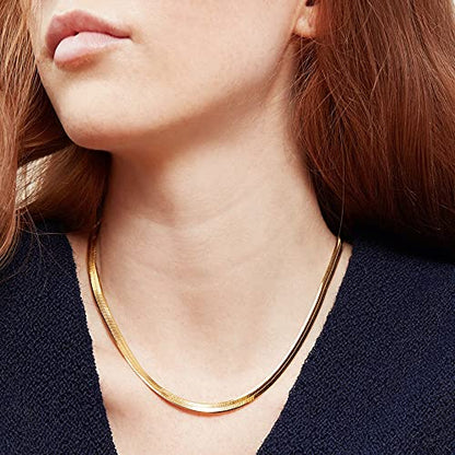 Turandoss Dainty Gold Choker Necklaces for Women - 14K Gold Plated Handmade Medallion Snake Link Chain Cross Star Moon Adjustable Simple Choker Necklaces for Women Jewelry - style: "Snake Chain-4mm