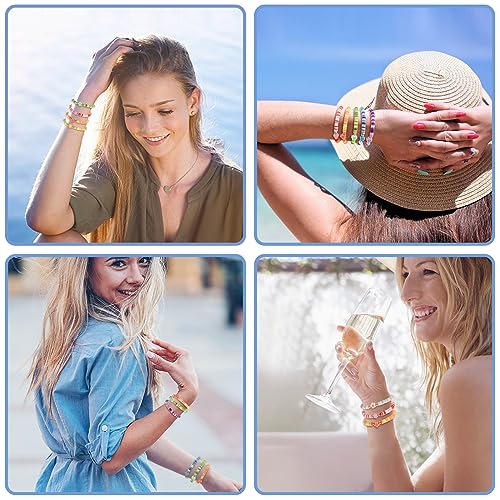 Yowivon Colorful Friendship Bracelets Set Preppy Flower Heart Star Evil Eye Beaded Pearl Clay Bead Bracelets - style: 7 Pcs-Flower