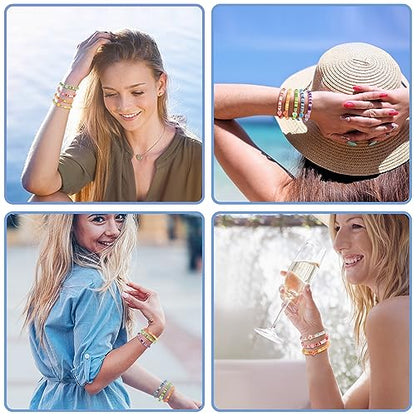 Yowivon Colorful Friendship Bracelets Set Preppy Flower Heart Star Evil Eye Beaded Pearl Clay Bead Bracelets - style: 7 Pcs-Flower