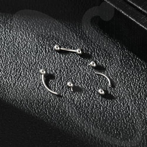 ZS 10Pcs 16G/18G Spike Eyebrow Piercing Jewelry, Internal Thread Curved Barbell Vertical Labret Lip Rings, Spike Tragus Helix Earrings Rook Nose Bridge Rings - color: B:curved barbell, size: 18g,L:6mm