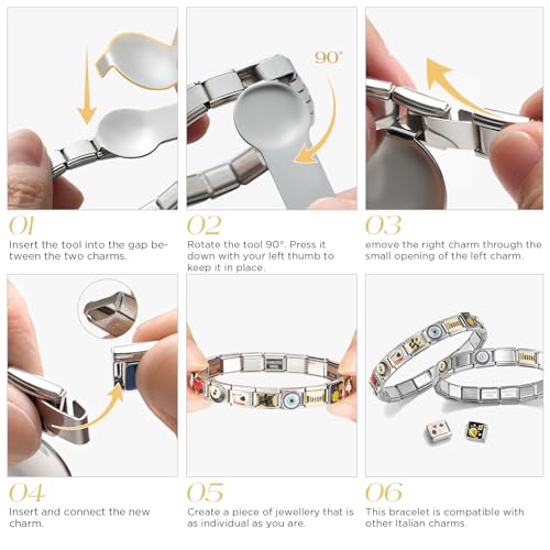 Stainless Steel Italian Charm Bracelet, 18 Link Starter Bracelet 9mm Charms | Italian Charm Bracelet with 9Pcs/20Pcs Charms and Opening Tools, Classic 9mm Modular Charm, Personalized Jewelry Gift - color: Silver-Black Poker