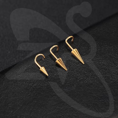 ZS 20G Spike Nose Rings Studs, 18G Stainless Steel Spike Stud Earrings, 16G Septum Lip Rings Cartilage Tragus Helix Piercing for Women Men - color: 12pcs 20g nose screw studs(gold+silver)