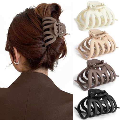 4 Pcs Octopus Claw Clips Octopus Hair Claw Clips for Women 3.8" Large Hair Claw Clip for Women Strong Grip Non-slip Jaw Clip for Thick,natural color