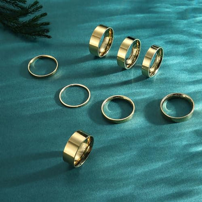 ADRAMATA Gold Stackable Rings for Women,1-8mm Band Ring Set Stacking | Non Tarnish,Hypoallergenic,Comfortable Thin Bands,Plain Pinky Thumb Finger Rings Mid Statement Rings Comfort Knuckle Ring Set
