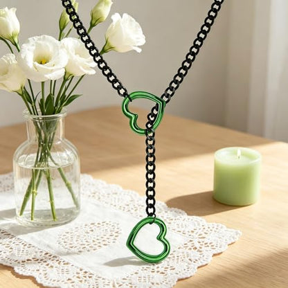 Choker Necklace for Women Gothic Goth Stainless Steel Slip Chain Chunky Long Drop Mens Punk Necklace Jewelry Gift - style: Green Heart