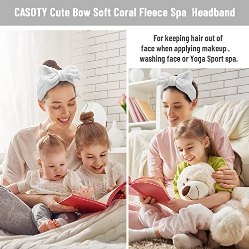 Casoty 8 Pcs Grey Spa Hair Bands for Women, Bow Fleece Headbands for Makeup, Shower, Yoga, and Skincare - color: Gray