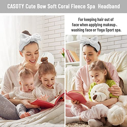 Casoty 8 Pcs Grey Spa Hair Bands for Women, Bow Fleece Headbands for Makeup, Shower, Yoga, and Skincare - color: Gray