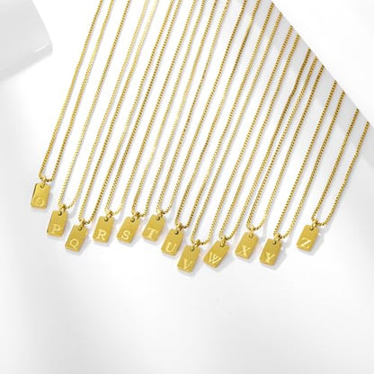 Gold Plated Square Initial Necklace Waterproof A-Z Letter Pendant on Thin Chain - Dainty, Stackable Jewelry for Women - color: Golden-O, size: F