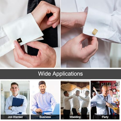 COMNICO 4 Pairs Cufflinks for Men Classic Tone Cuff Links Fashion Men Cufflinks Gold/Sliver Striped Disc Square Rectangle Cuff Links for Business Wedding Party Gift Box - color: glod
