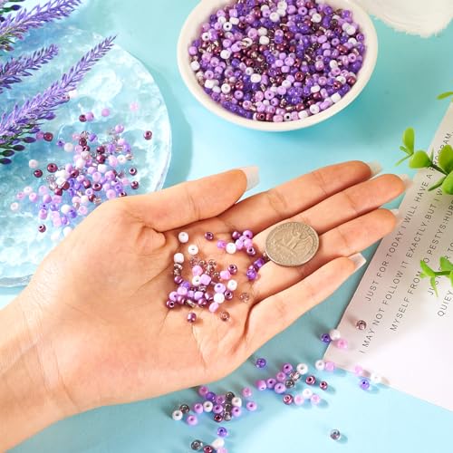 0.22lb 4mm Random Glass Seed Pony Beads 6/0 Mix Rondelle Crystal Seed Bead Kit for Crafts DIY Friendship Bracelets Embroidery Jewelry Making Supplies Bulk Purple - color: Random Purple