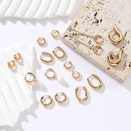 9 Pairs Gold Chunky Hoop Earrings Set for Women, 14K Gold Plated Twisted Huggie Hoop Earring Hypoallergenic, Lightweight Thick Open Hoops Earrings Jewelry Gifts. - color: C-9 Gold Hoop Earrings