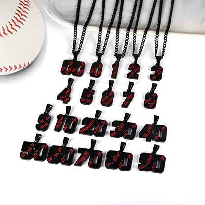 Hatti Doris Baseball Number Necklace for Men 00-99 - Jersey Number Necklace with Stainless Steel Gold Plated Chain & Baseball Charm Pendant - color: Black, style: 0 Number