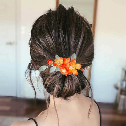 Wedding Hair Clips, Crystal Hair Pins Pearl Rhinestone Hair Barrettes, Bridal Flower Hair Pieces Pearl Headpieces Hair Accessories for Women Girls (Red&Green) - color: Red&Green