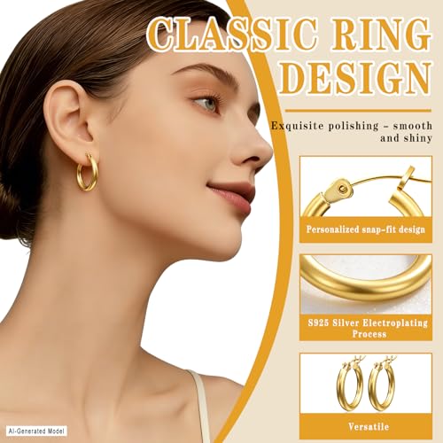 2mm Gold Earrings | Post Hoops Earrings For Women,Hollow Tube Hoops Earrings, Thick Gold Hoop Earrings, Hypoallergenic Lightweight Gold Hoop, Large Earrings 17/19//22/24MM - size: 24mm