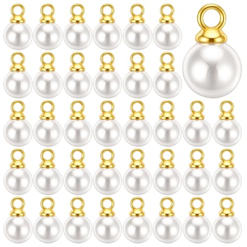 Amabro 100PCS 6mm Faux Pearl Charms for Jewelry Making, Imitation Pearl Pendant Beads with Jump Rings for DIY Bracelets Necklace Earrings Keychain Wedding Crafts
