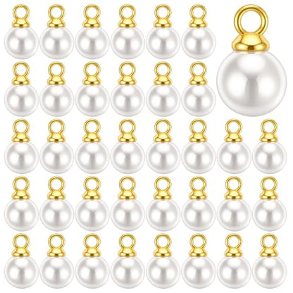 Amabro 100PCS 6mm Faux Pearl Charms for Jewelry Making, Imitation Pearl Pendant Beads with Jump Rings for DIY Bracelets Necklace Earrings Keychain Wedding Crafts