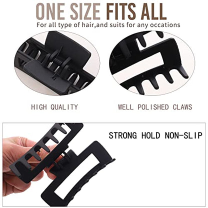 12 Pack Black Square Claw Clips, Big and Small Neutral Rectangle Hair Claw, Non-slip Matte Large Hair Clips for Women,Strong Hold jaw clip for Thick Thin Hair - color: Mixed Black