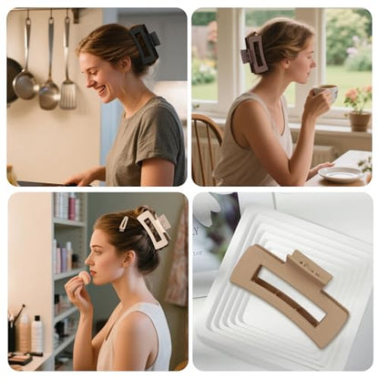 CHANDAT Hair Clips for Women, Flat Hair Clips, 8 pcs, 2style - Basic | 4.3 Inch Large Square Hair Claw Clips & Flat Hair Clips, Thick & Thin Hair, Hair Accessories for Women, Strong Hold Non-Slip - color: Basic
