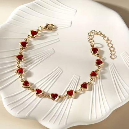 1pc Heart Shape Bracelet With Colorful Rhinestone Beads,Small And Fresh Style(No Box) Valentines,Mother's Day,Gift - color: Gold-Red, size: One Size