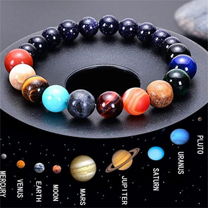 ONLYJUMP Planet Bracelet Solar System Universe Galaxy Bracelet Handmade Natural Stone Bead Bracelet String Adjustable Astronomy Gifts Bangle for Women Men - color: Night Sky Planet