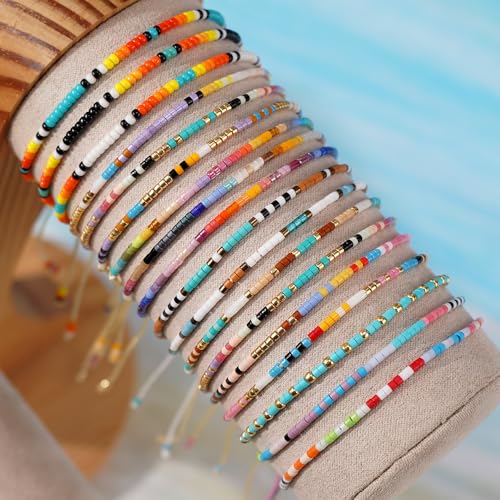 Seed Beaded String Rope Adjustable Bracelets Set for Women Men, Small Colorful Boho Rice 3Pcs Stack Handmade Thin Jewelry, Daily Beach Vacation Friendship Gift - color: Purple Yellow E