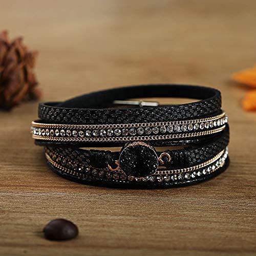 Fesciory Leather Wrap Bracelets for Women, Boho Western Layered Jewelry | Layered leather cuff bracelets, Easy on and off, Boho western style, Daily wear, Gift for women - color: Black 4