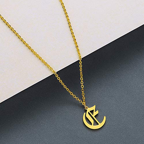 Women's Old English Initial Necklace 18K Gold Plated Stainless Steel Letter Pendant Gift - style: E