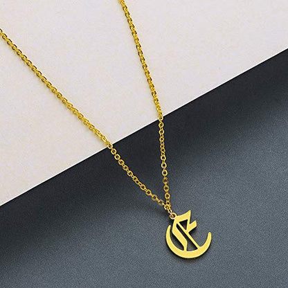 Women's Old English Initial Necklace 18K Gold Plated Stainless Steel Letter Pendant Gift - style: E