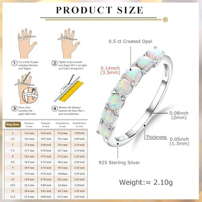 Birthstone Wedding Band Eternity Rings 925 Sterling Silver Rings Stackable Anniversary Engagement Rings Cubic Zirconia Inlaid Created Garnet/Amethyst/Sapphire Ring 7 Stone Ring, Size 6 to 10 - color: Opal